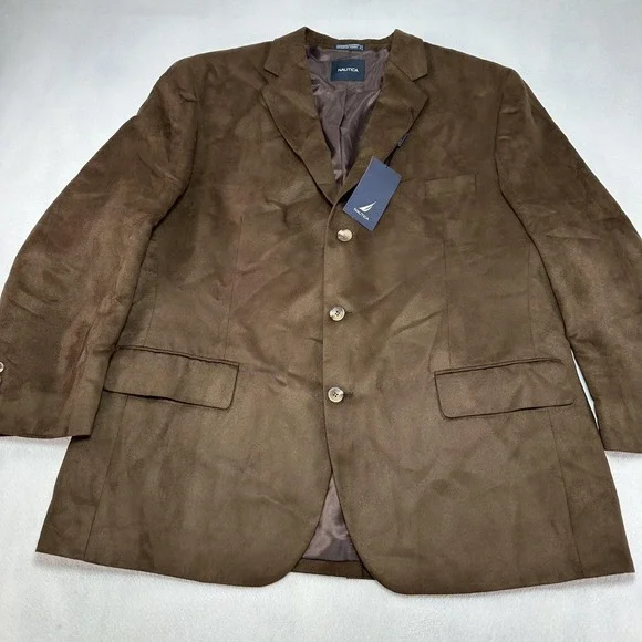 Nautica Sport Coat Mens 48R Brown Faux Suede Blazer Jacket Three Button Prep - Picture 1 of 16
